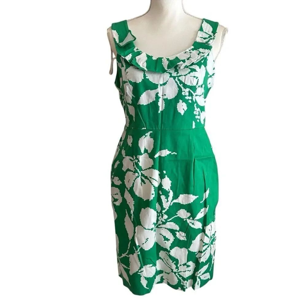 Studio 1 Green White Print Sleeveless Dress Size 8P